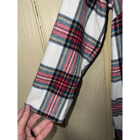 NY Collection Cardigan Jacket Womens Medium Flannel Plaid Duster Topper Lightwt - Picture 6 of 7